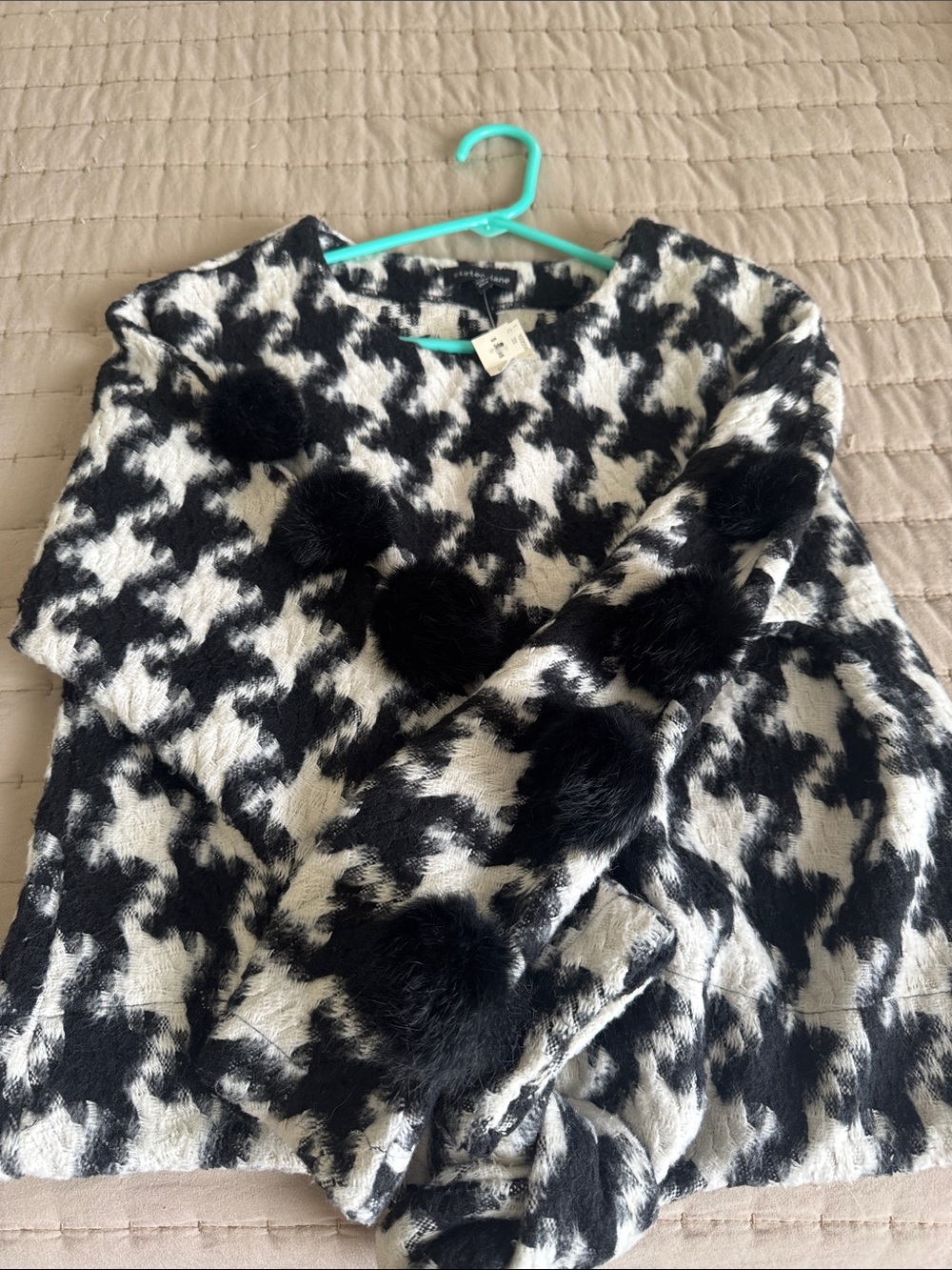 Sister Jane Black & White Houndstooth Pom-Pom Crewneck Sweater